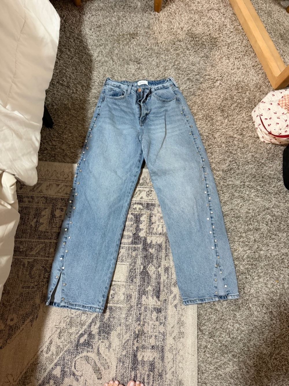 bohme Light Blue Straight-Leg Jeans with Pearl Side Trim